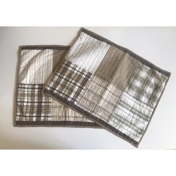 2 NAUTICA Standard Pillow Shams Madras Patchwork Plaid Neutral Beige Quilted - Picture 4 of 7